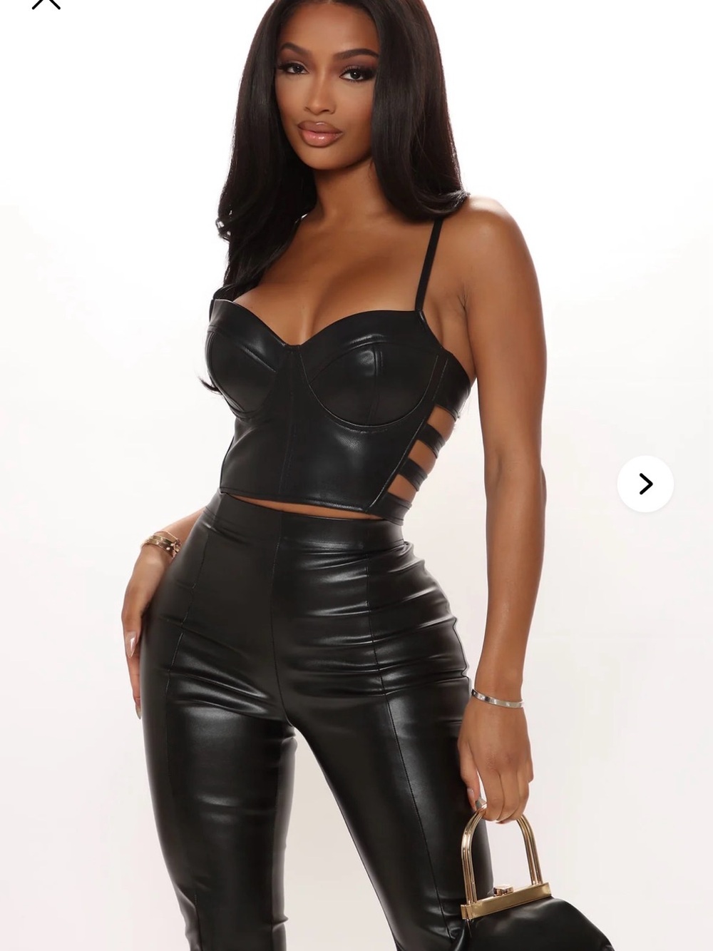 Fashion Nova Black Faux Leather Strappy Bustier Cami